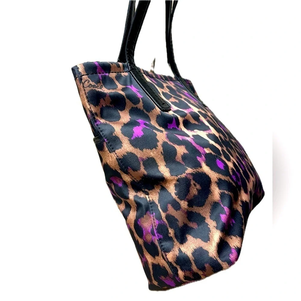 Coach Leopard Print Tote Bag - Black and Purple